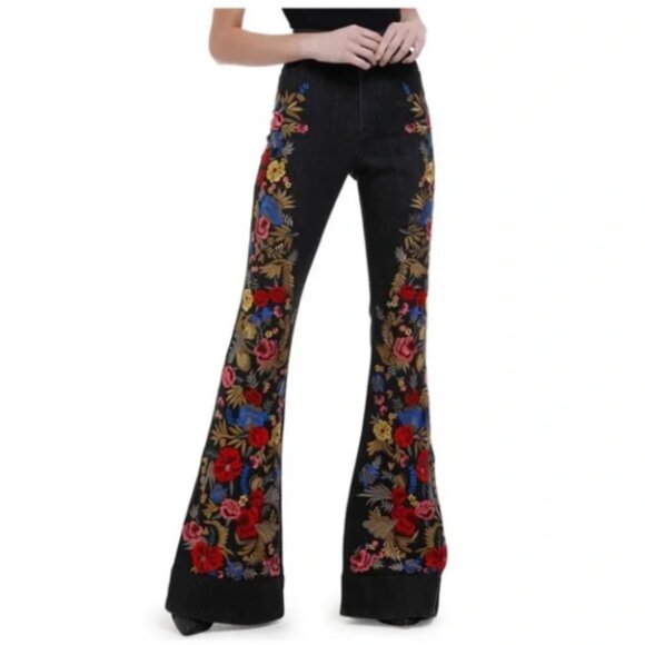 ALICE + OLIVIA "Kayleigh" Embroidered Bell Bottom Jean